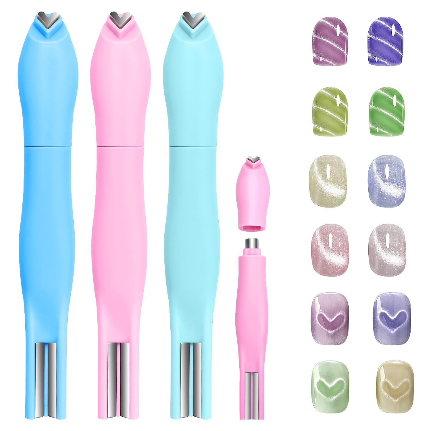 3-in-1 Cat Eye Nail Magnet heart view enables precise DIY nail art.