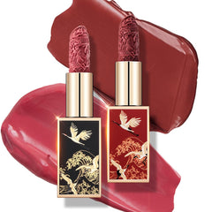 Catkin Moist Lipstick outer-case with relief sculpture evoking Eastern art and craftsmanship