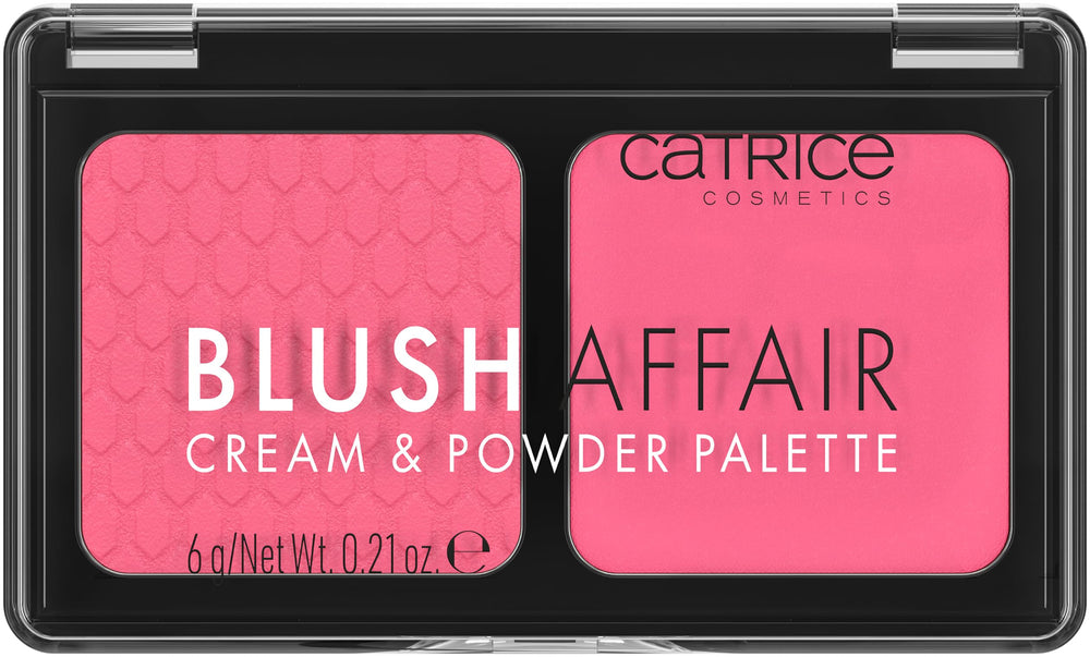 Catrice Blush Affair Cream & Powder Palette cream blush swatch shows vibrant, buildable color.