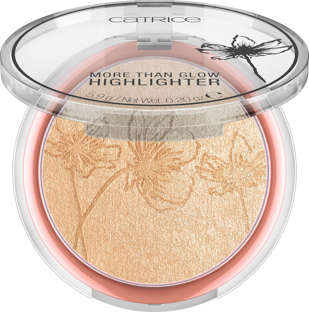 Catrice More Than Glow Highlighter in Supreme Rose Beam adds rosy radiance for a lit-from-within look.