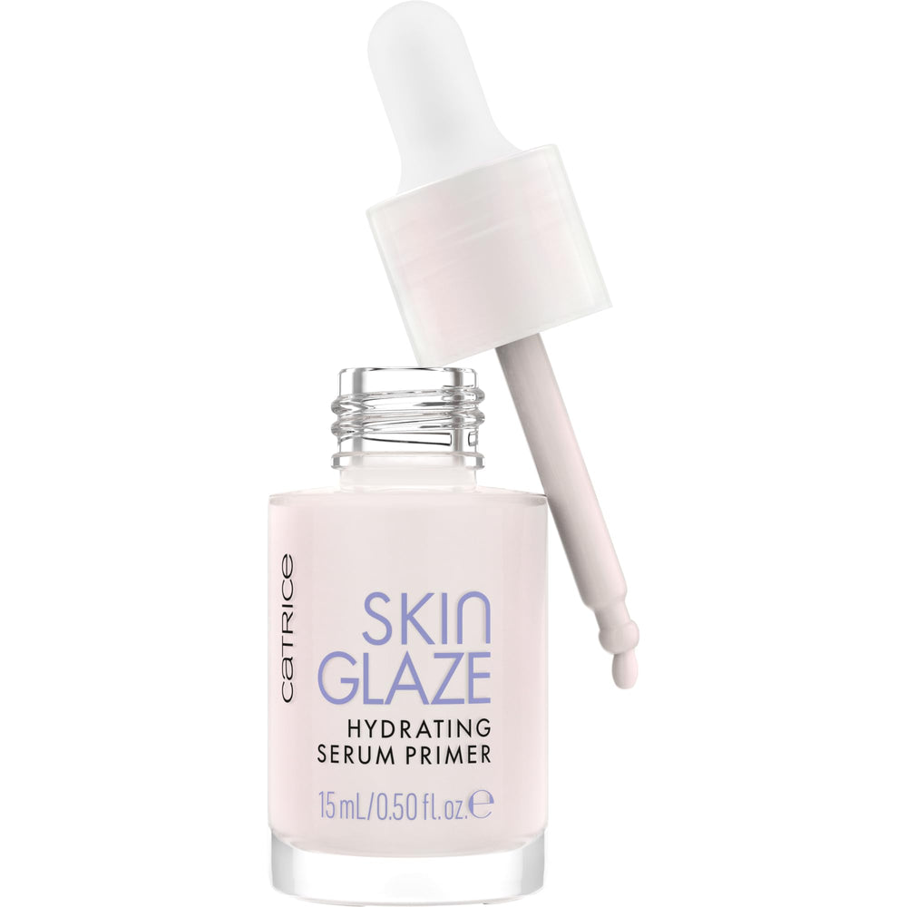 Catrice Skin Glaze Hydrating Serum Primer shows glass skin glow with pearlescent finish.