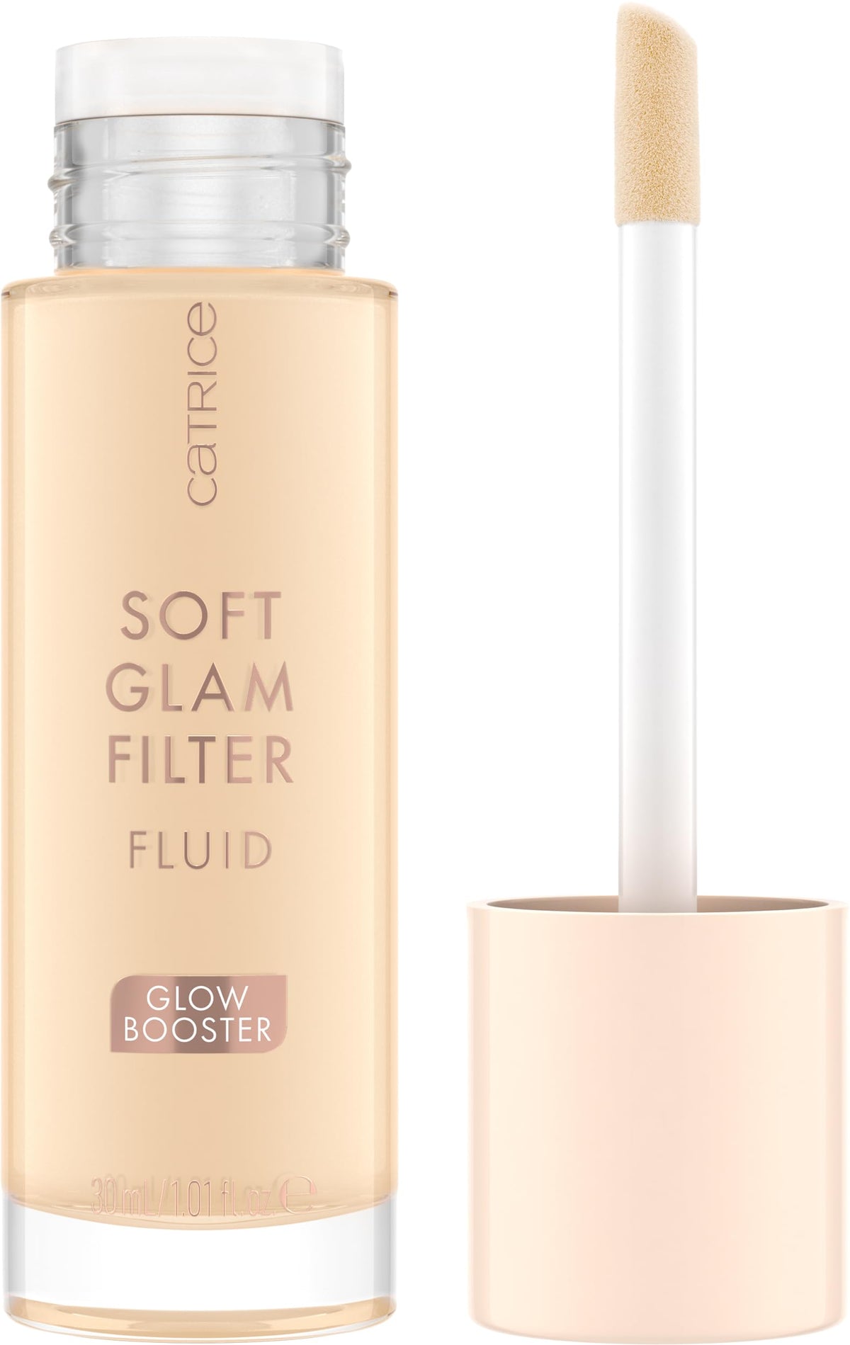 Catrice Soft Glam Filter Fluid bottle close-up showing a luminous base option
