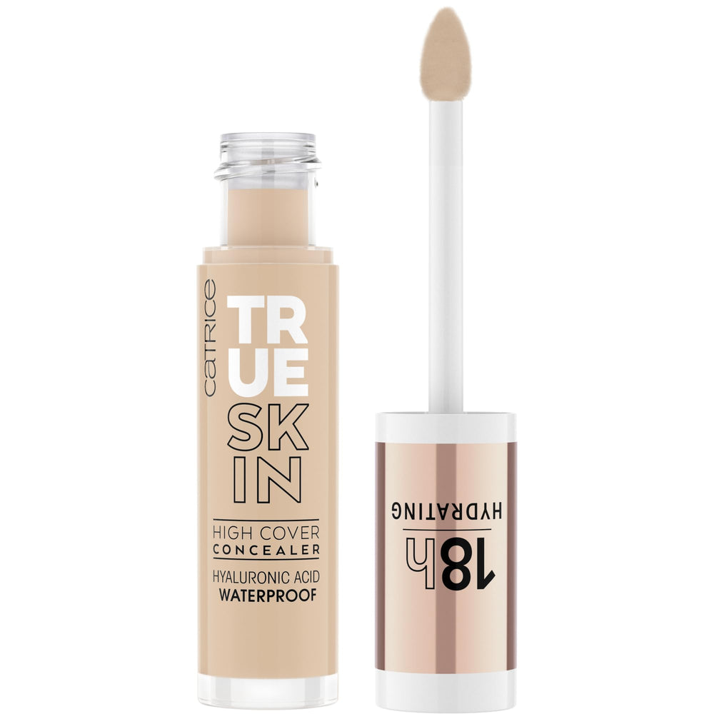 Catrice True Skin High Cover Concealer bottle shows hydration for all-day wear.