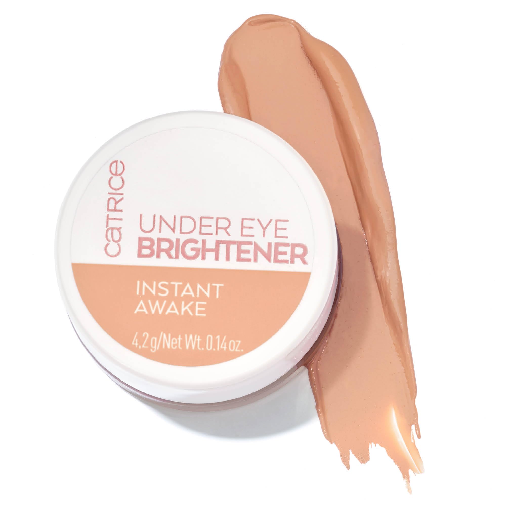 Catrice Under Eye Brightener tube close-up showing the product and brightening effect