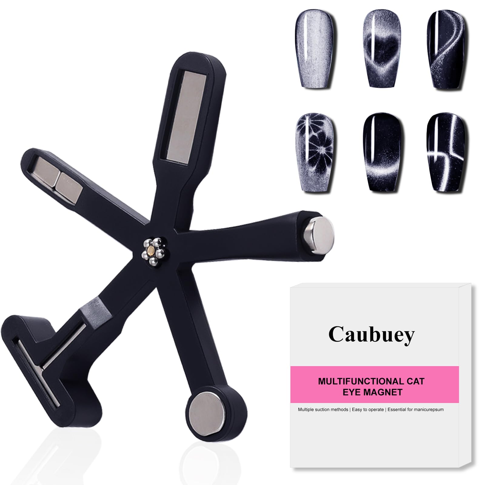 Caubuey 6 in 1 nail magnet showing heart eye cat eye effect for chic nail art