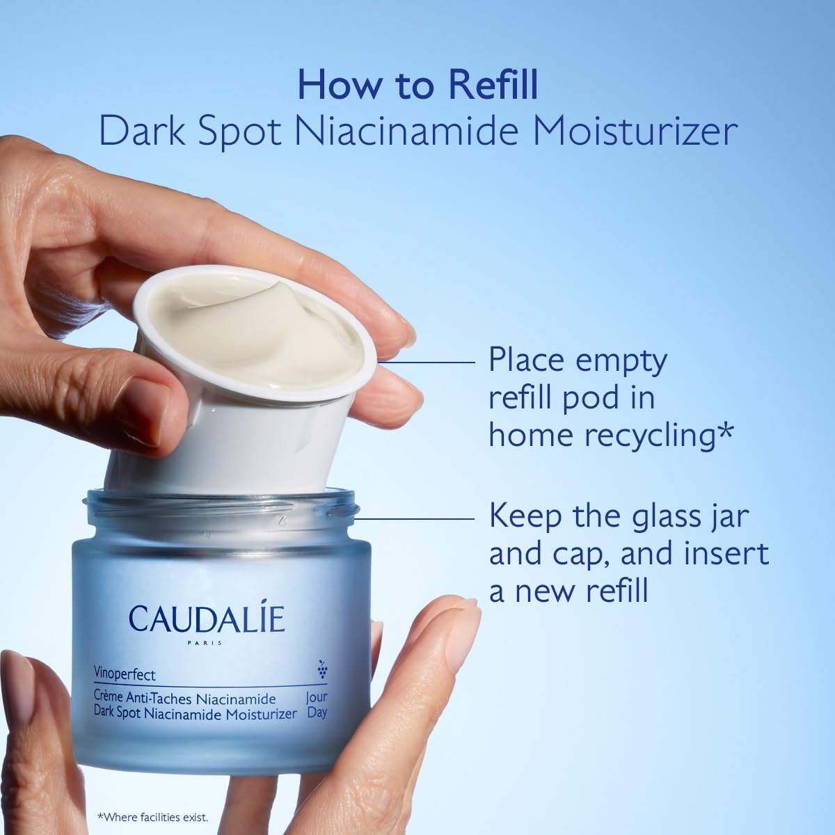 Caudalie recyclable jar and label for responsible use