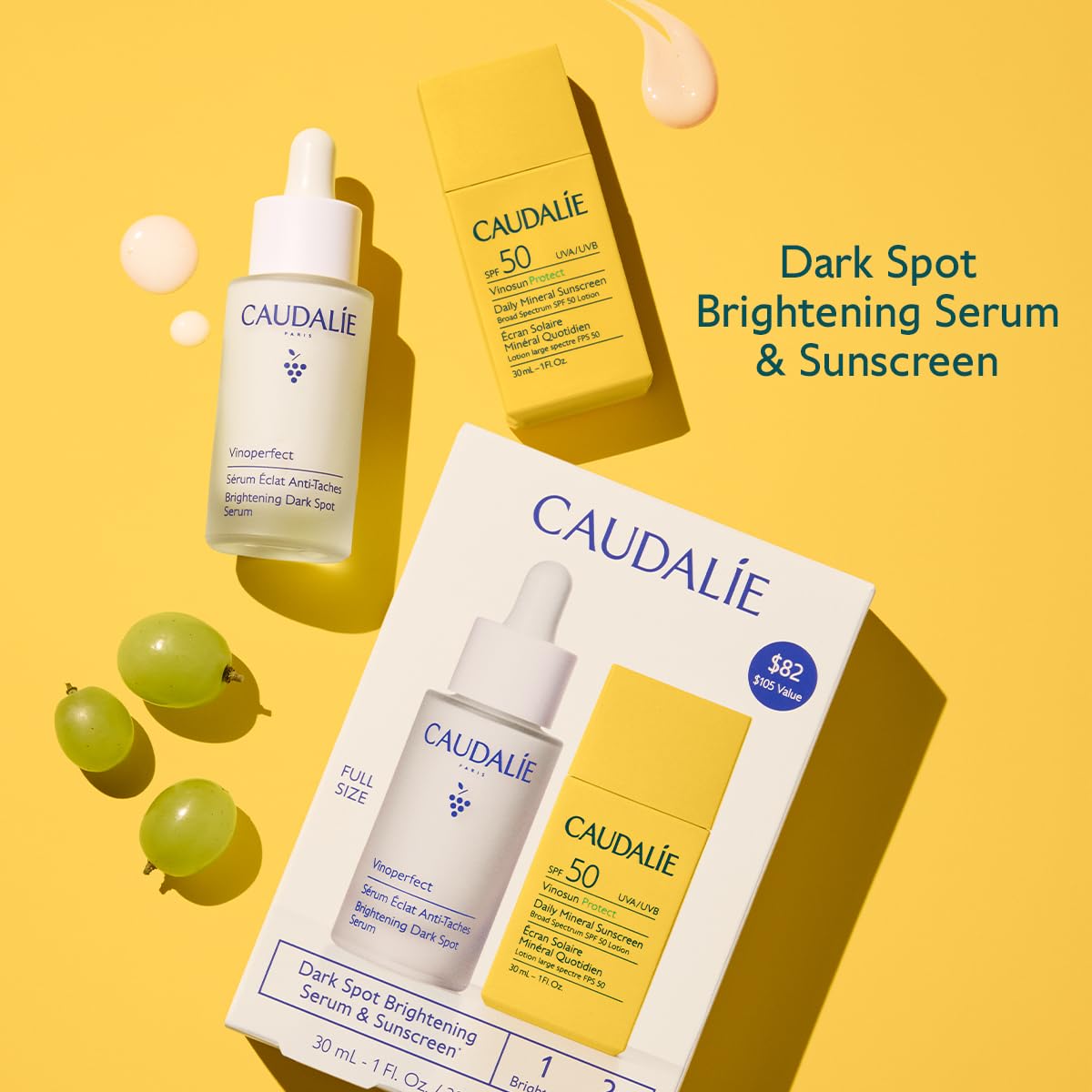Caudalie Vinosun sunscreen travel-size bottle on the skin for daily protection
