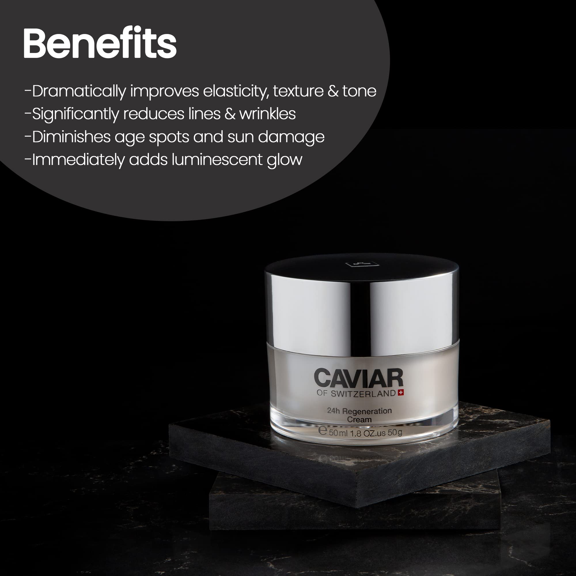 Caviar of Switzerland nourishing ingredients reveal minerals and vitamins.