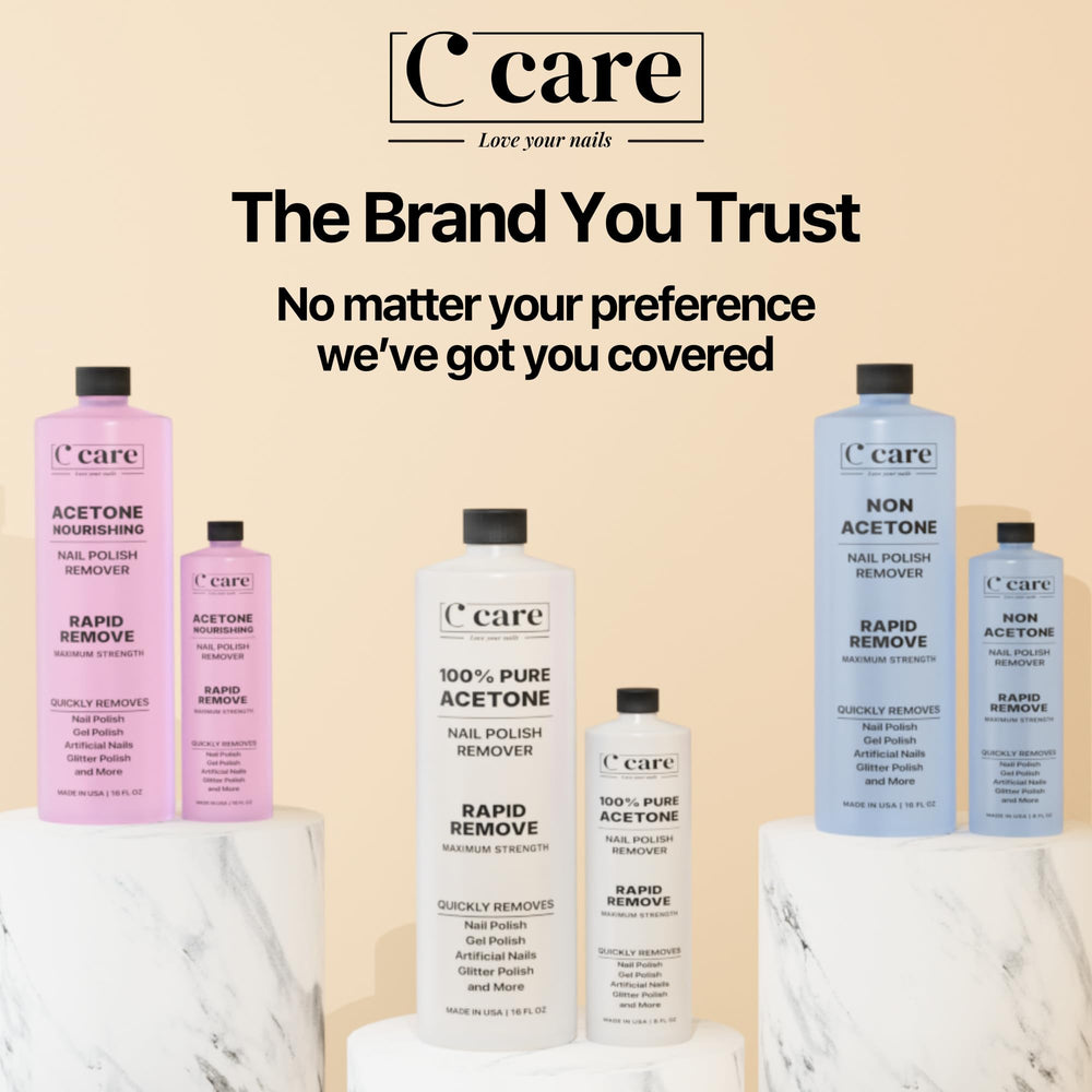 C CARE bottle label closeup highlights a pro-grade formula.