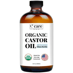 C CARE Castor Oil in an amber glass bottle preserves purity for your beauty routine.