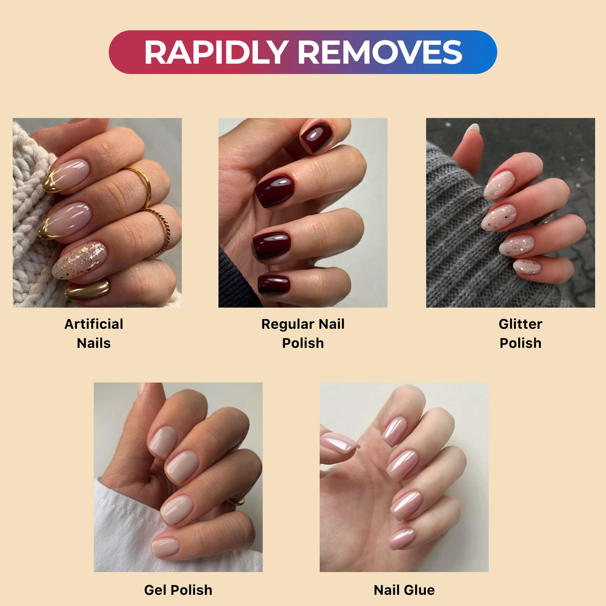 C CARE acetone enables rapid gel polish removal.