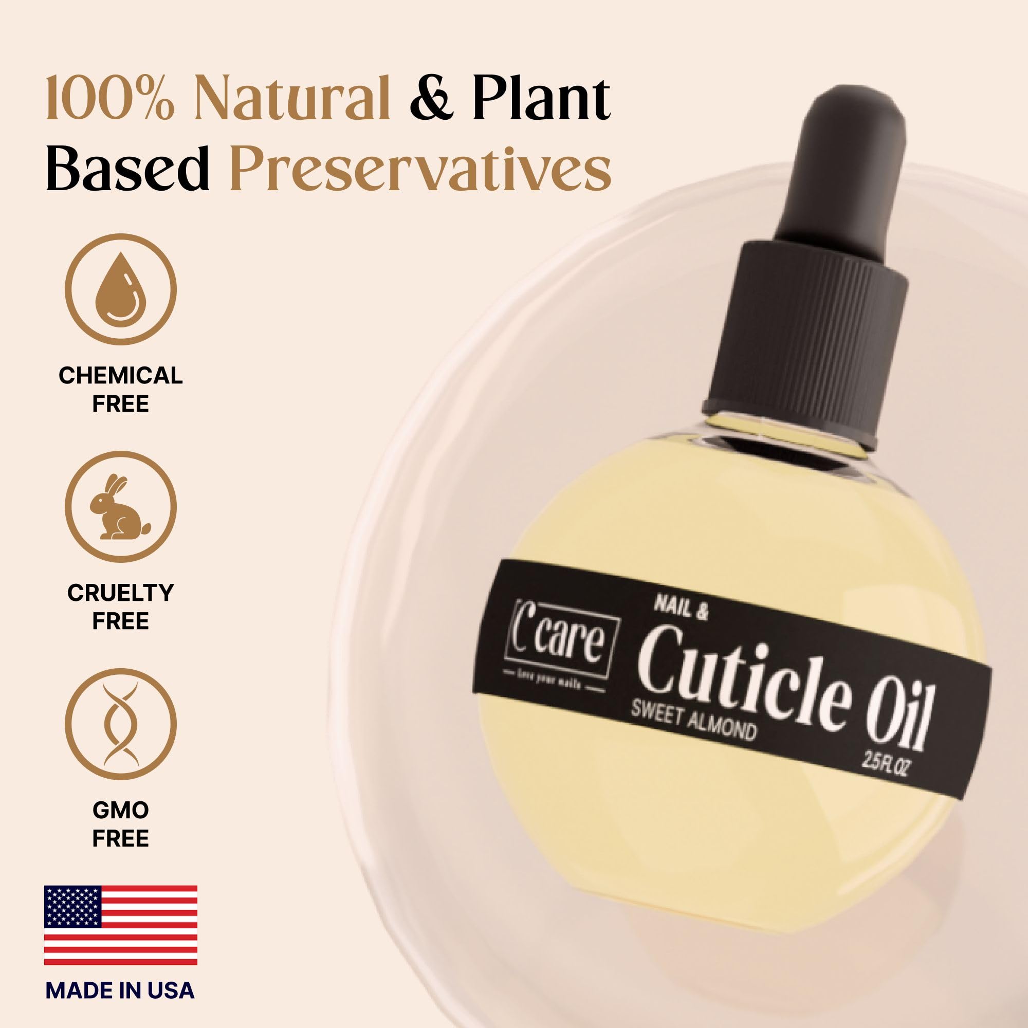 C CARE Sweet Almond Cuticle Oil dropper ready for controlled application.