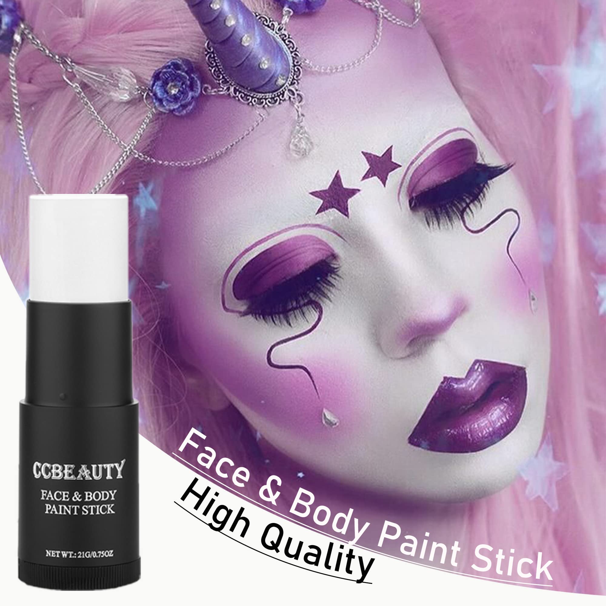 CCbeauty clown white face paint stick waterproof finish withstands sweat