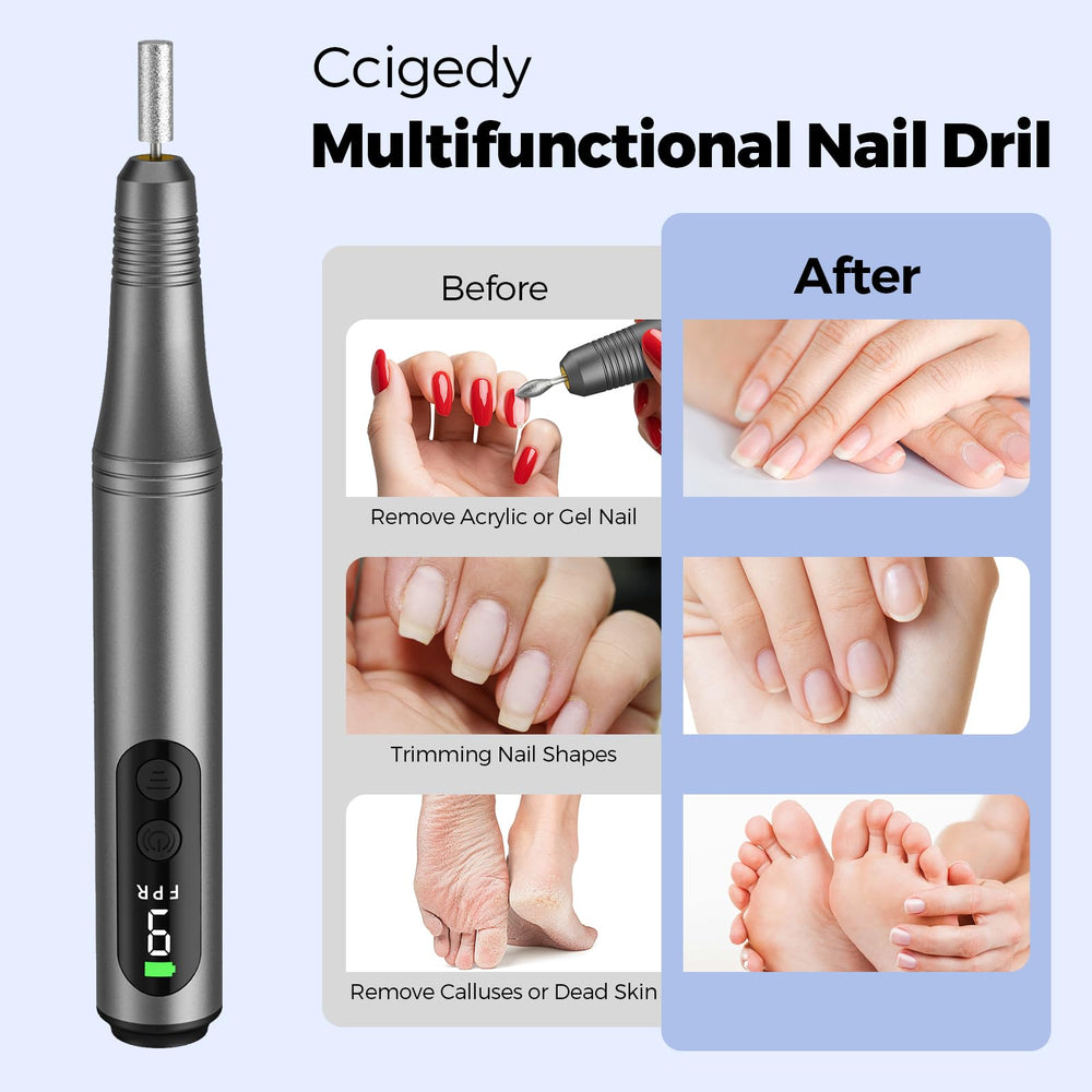 Ccigedy cordless nail drill in action showing USB-C recharge capability