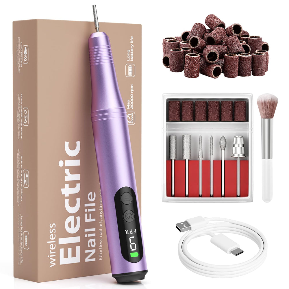 Ccigedy Electric Nail Drill Kit purple body for portable home manicure sessions.