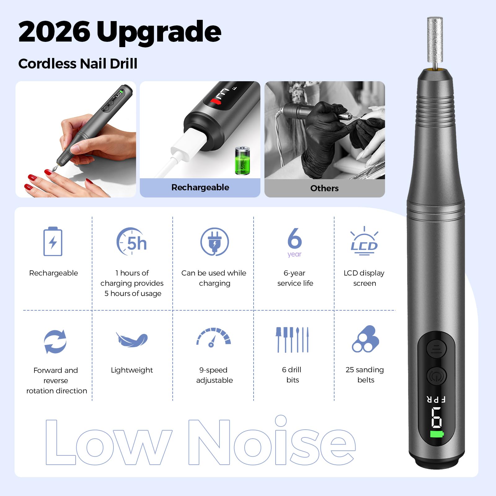 Ccigedy quiet motor professional nail drill for comfortable use