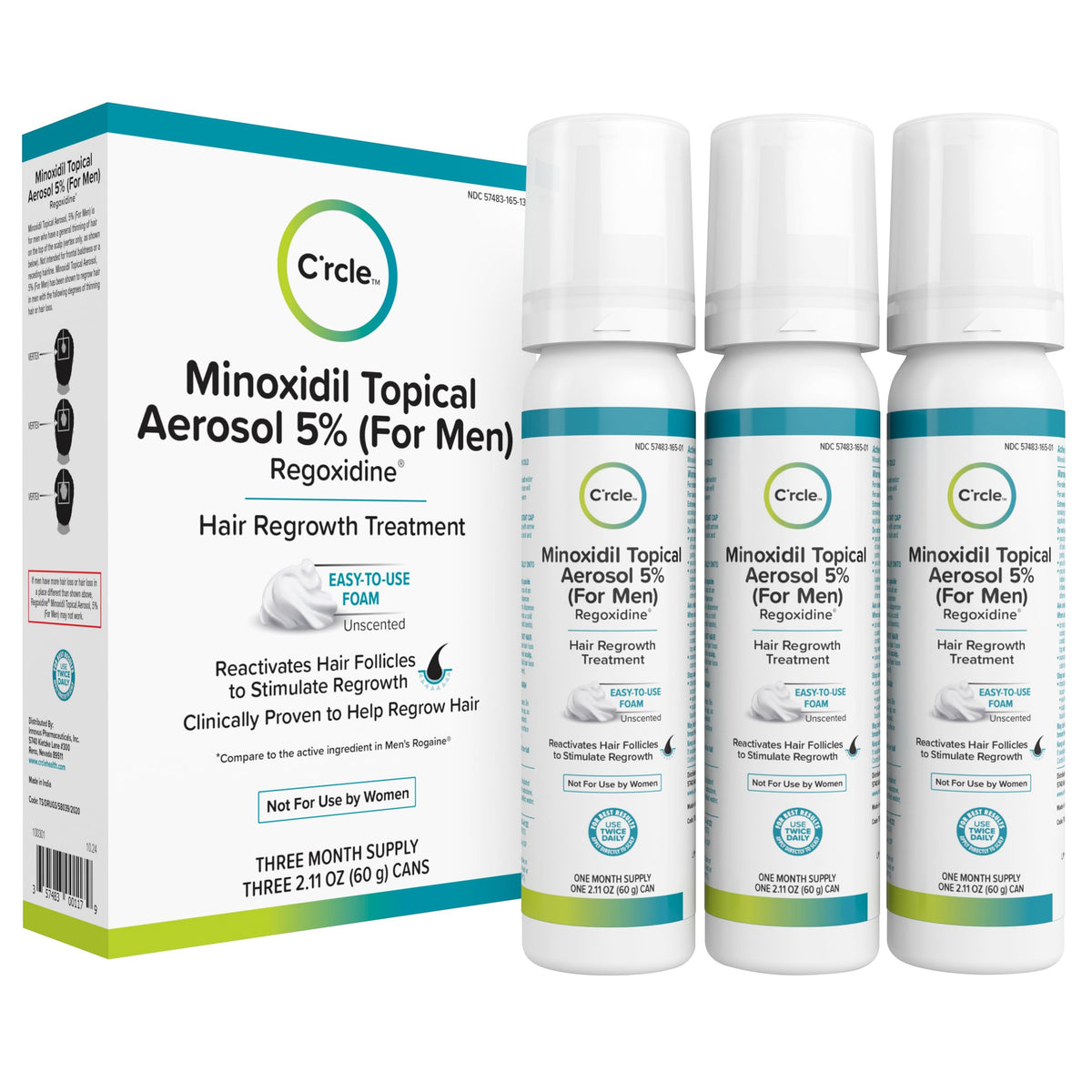 C'rcle Minoxidil Foam 5% unscented bottle for mess-free application