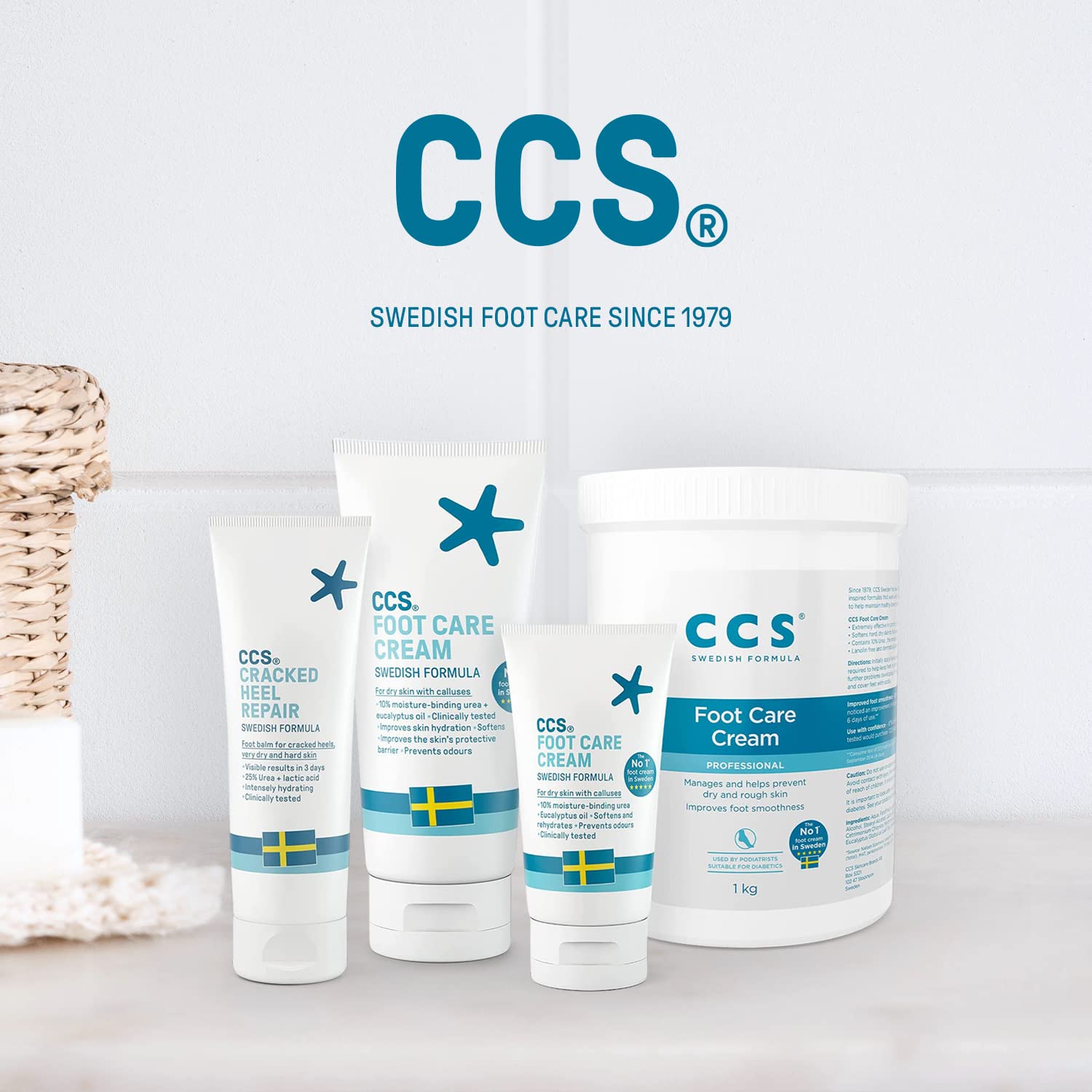 CCS Foot Care Cream 60ml product in a tidy room setup for home care routine.