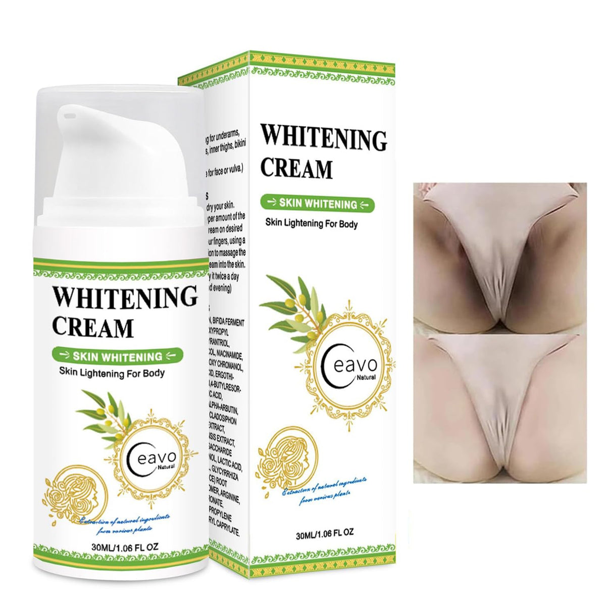 Ceavo Intimate Areas Cream 30ml bottle for compact travel-size brightening on-the-go routine