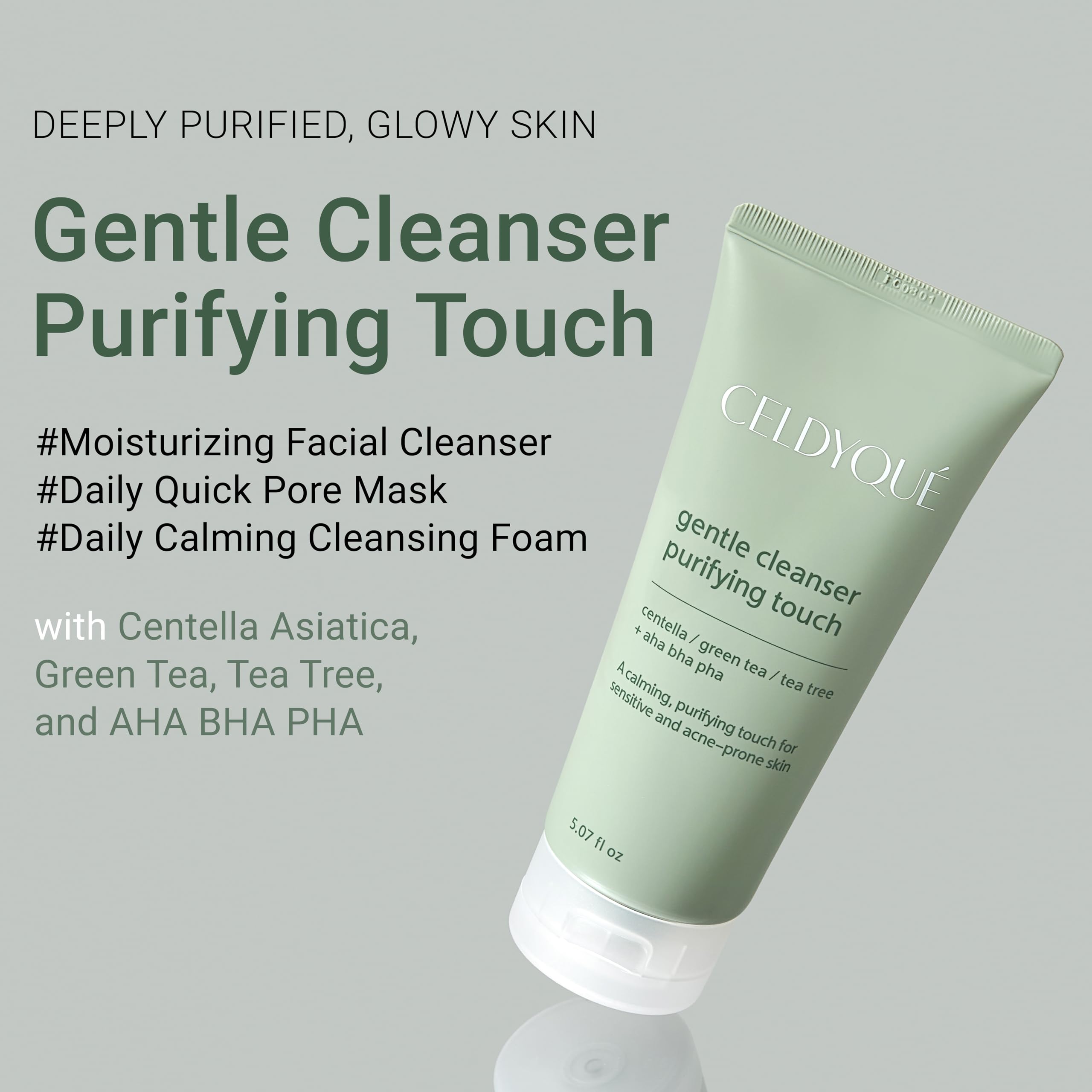 CELDYQUE Gentle Cleanser centella-tea-tree soothes and purifies for calmer acne-prone skin.