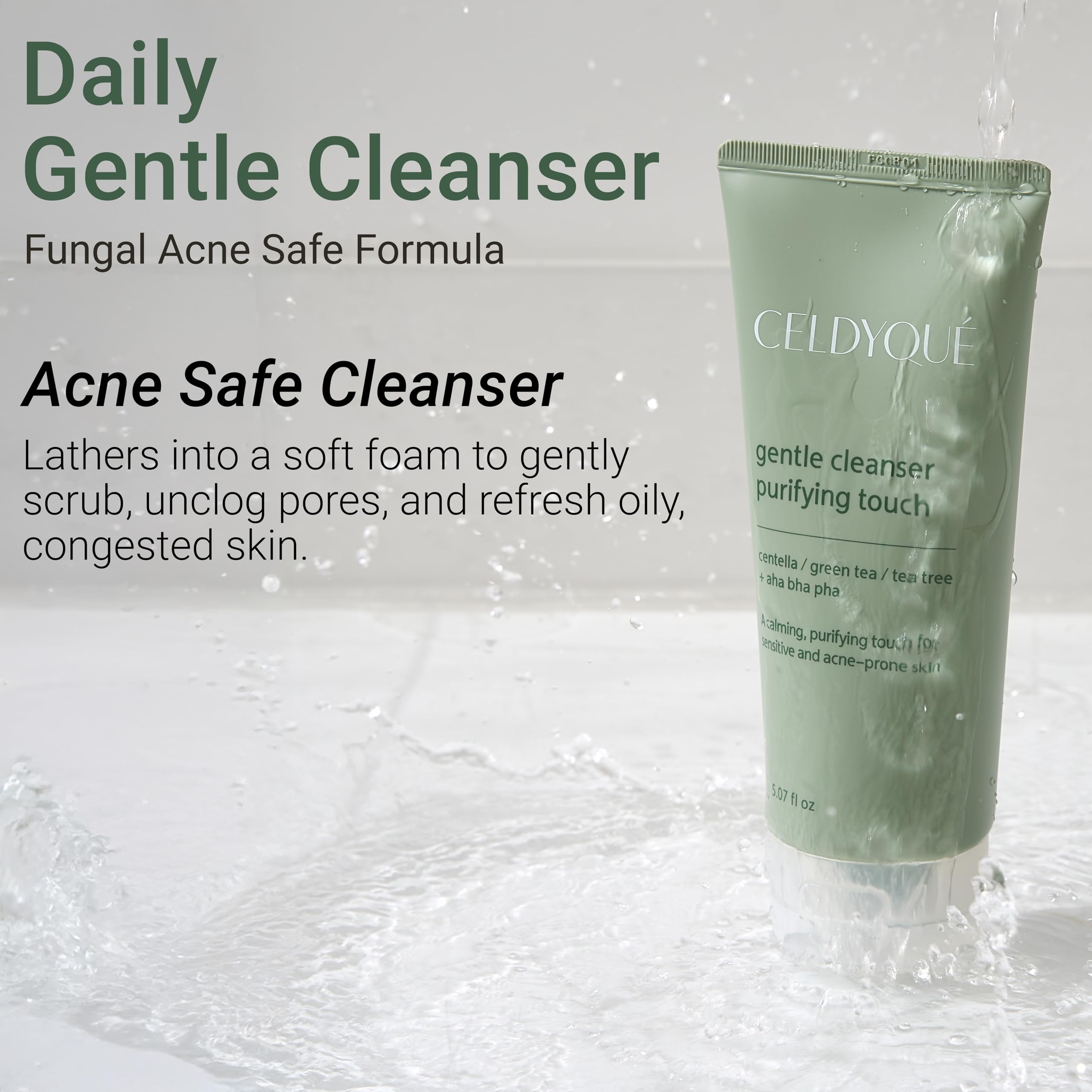 CELDYQUE Gentle Cleanser suited for sensitive skin with minimized irritation.