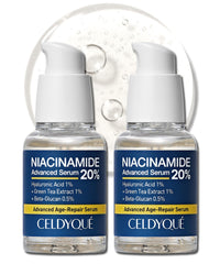 CELDYQUE Niacinamide 20% serum bottle with fragrance-free formula for sensitive skin.