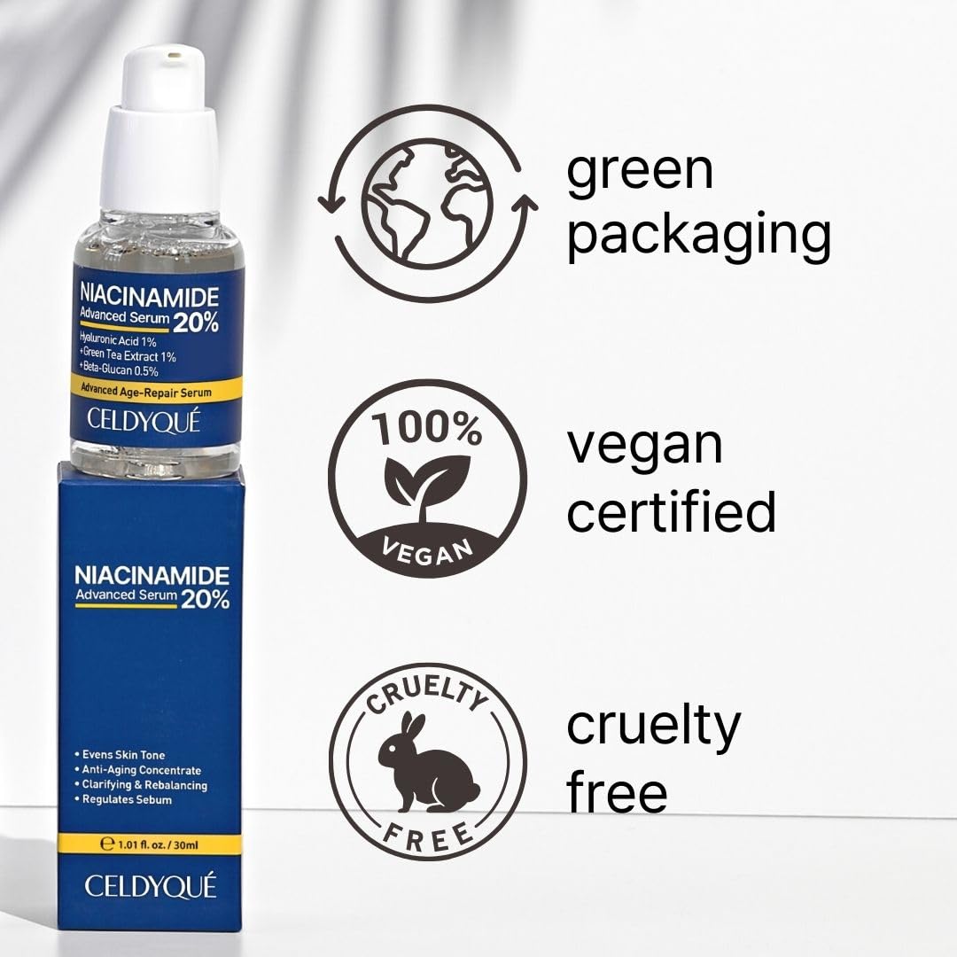 CELDYQUE Niacinamide Serum with green tea extract provides calming antioxidant support.
