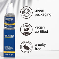 CELDYQUE Niacinamide Serum with green tea extract provides calming antioxidant support.