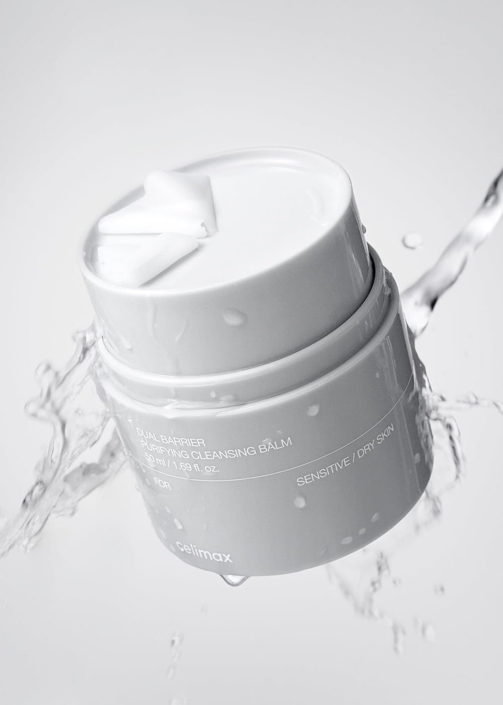 Celimax balm-to-oil-to-milk texture transition shown for a gentle, effective cleanse.