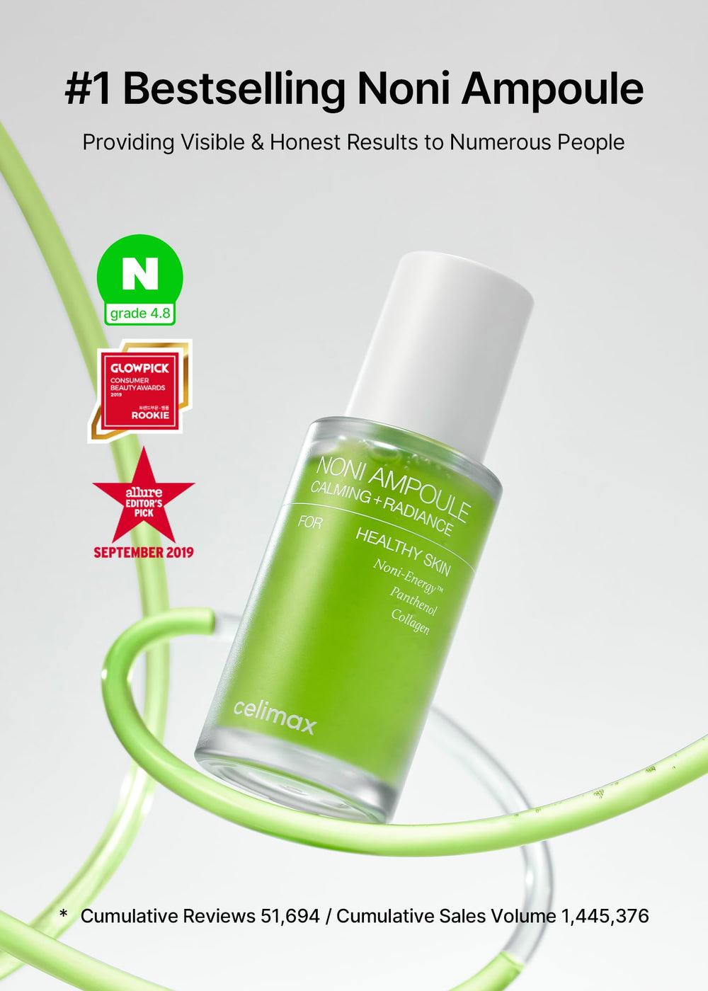 Celimax Noni Energy Ampoule label highlighting key ingredients