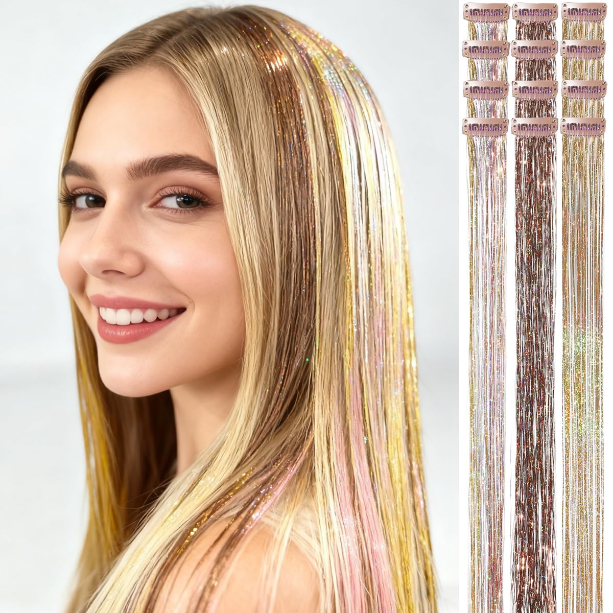 Celinabella champagne gold coffee brown galaxy glitter tinsel for subtle festival sparkle.