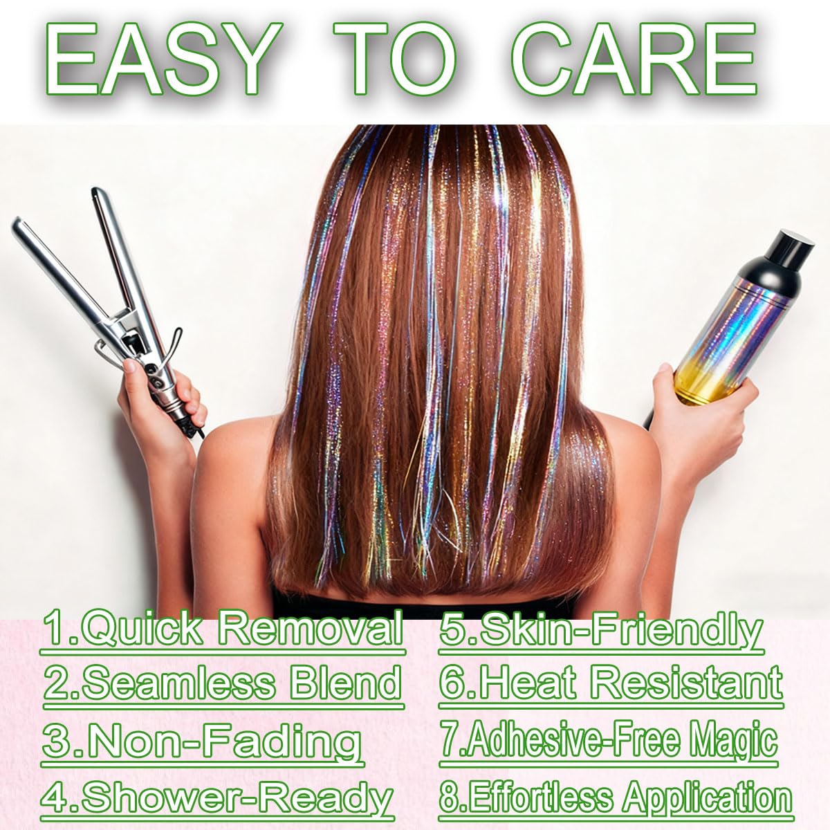 Celinabella heat-resistant tinsel stands up to styling up to 320°F.