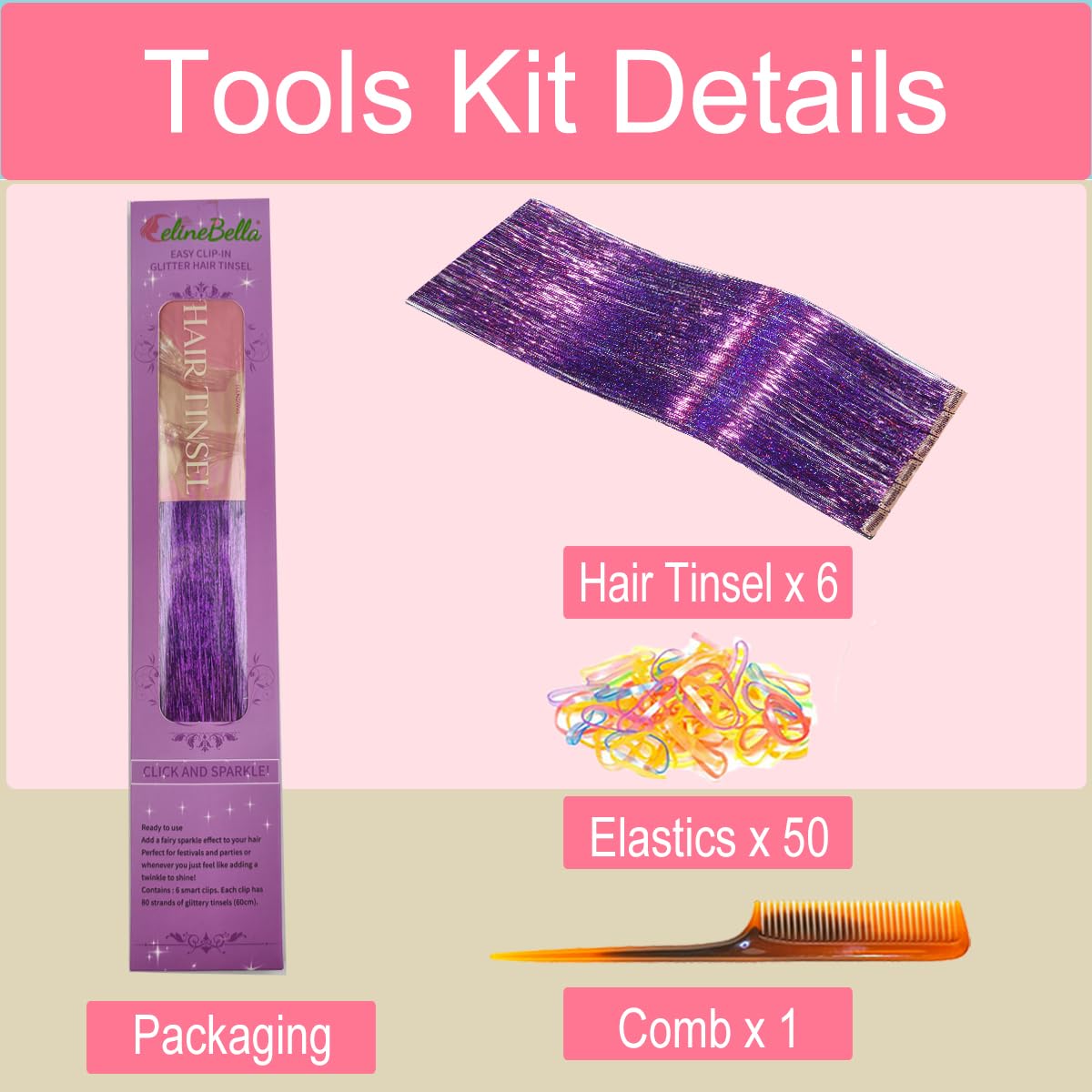 CelineBella 80 strands per piece create a dense, shiny festive texture