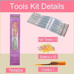 CelineBella clip-in tinsel pack with comb illustrates easy, fast application
