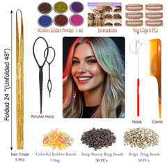 CelineBella gold hair tinsel 1250 strands bundle highlights voluminous party-ready looks