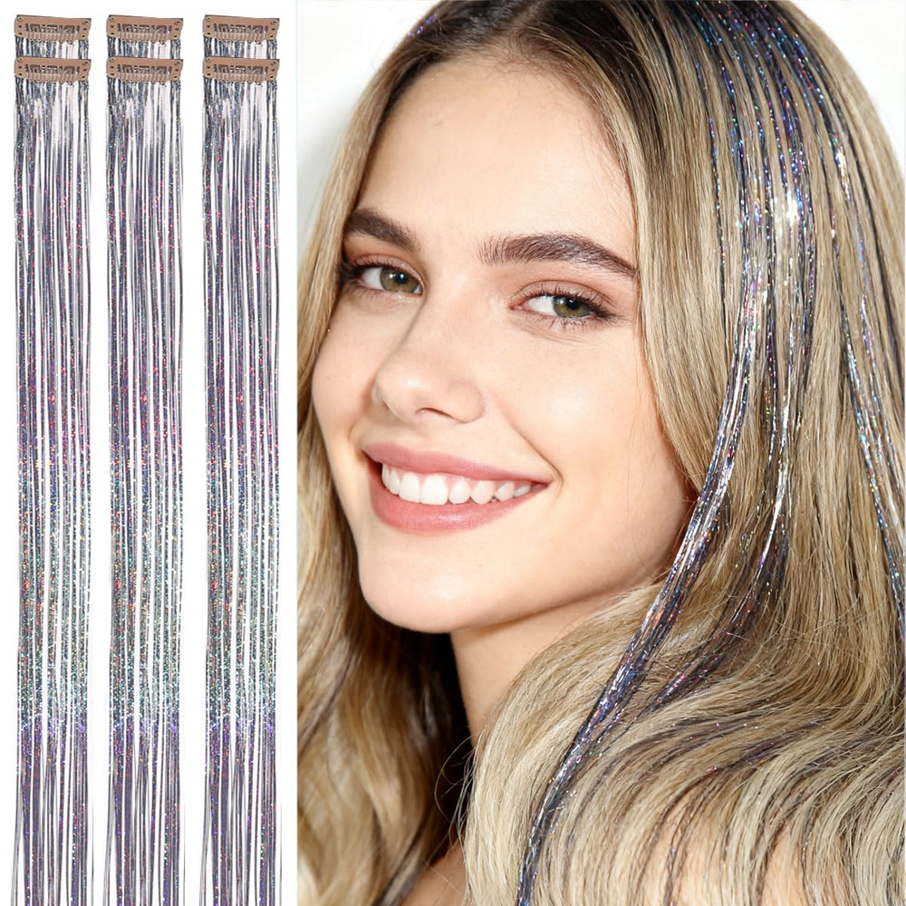 CelineBella grey hair tinsel clip-in with 80 strands for fuller shimmer