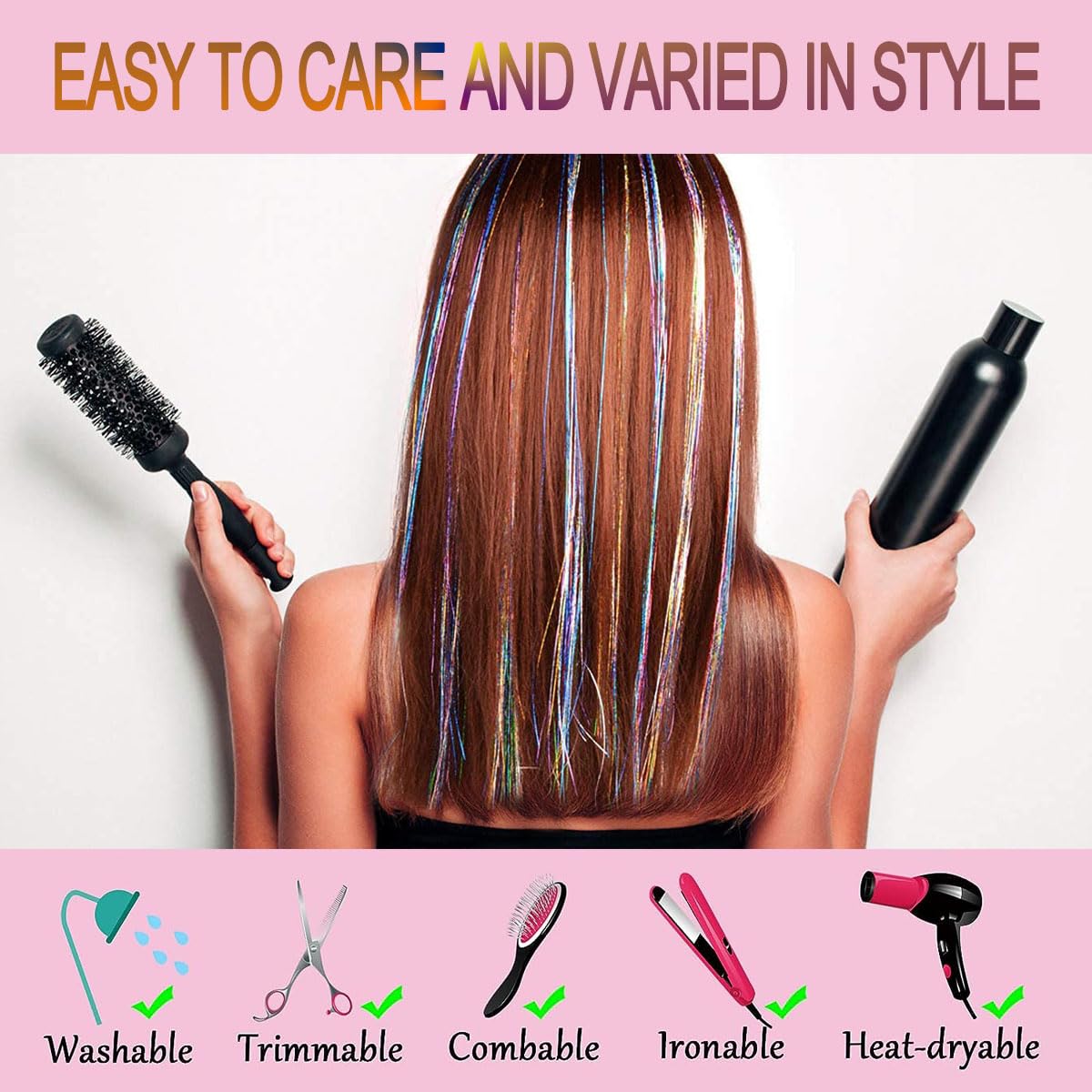 CelineBella tinsel braided into hair demonstrates secure flexible accent