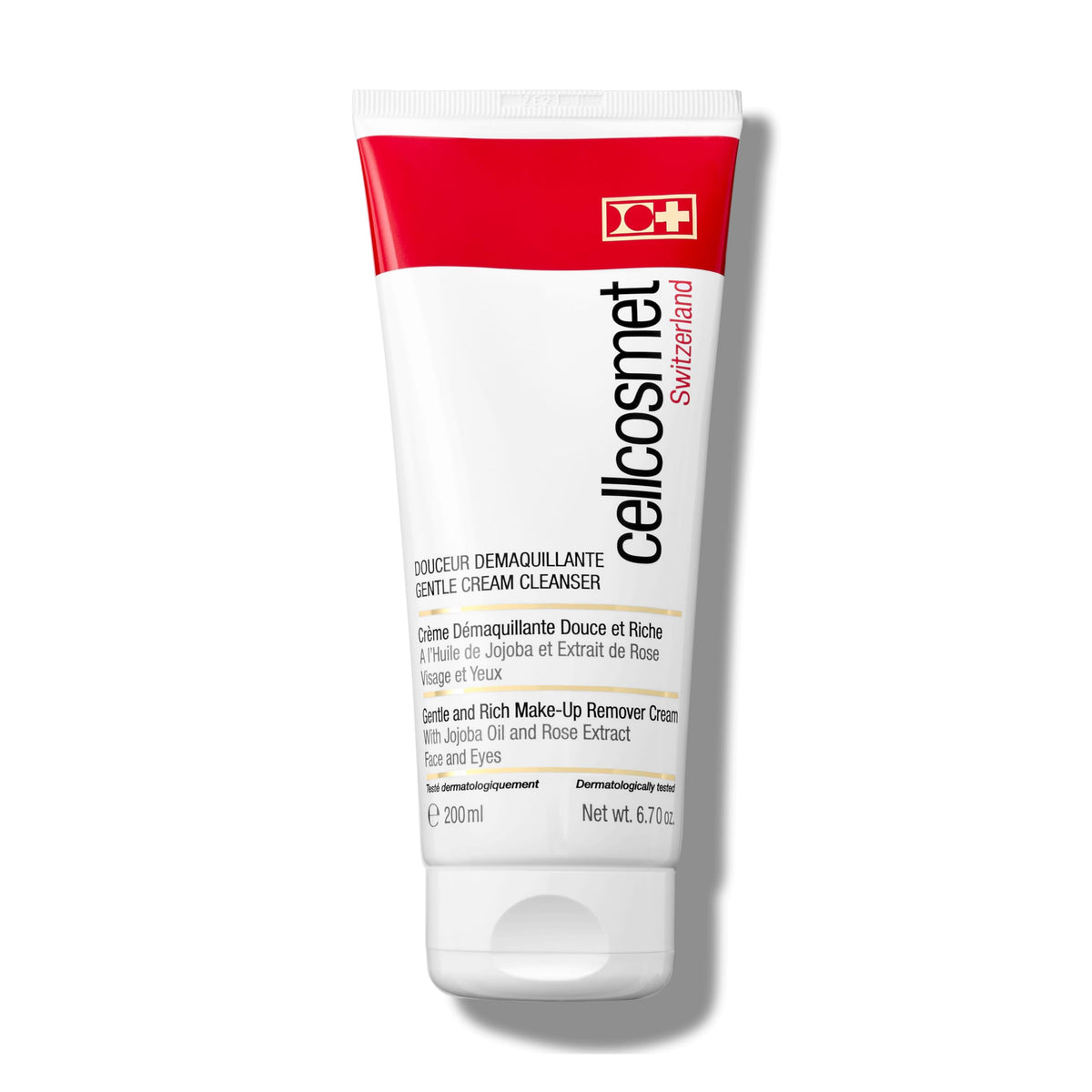 Cellcosmet Gentle Cream Cleanser bottle closeup highlighting a luxe formula for daily makeup removal.