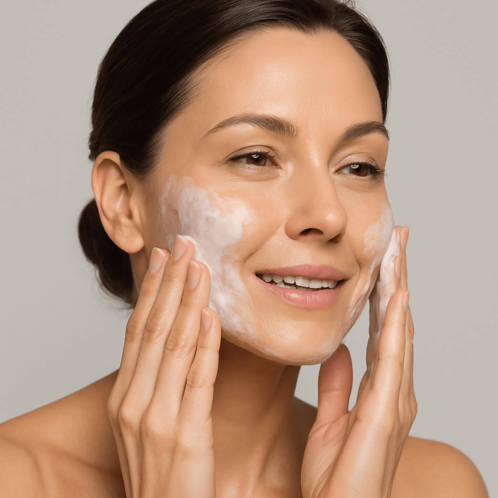 Cellcosmet Gentle Cream Cleanser makeup removal action showcases two-in-one convenience.