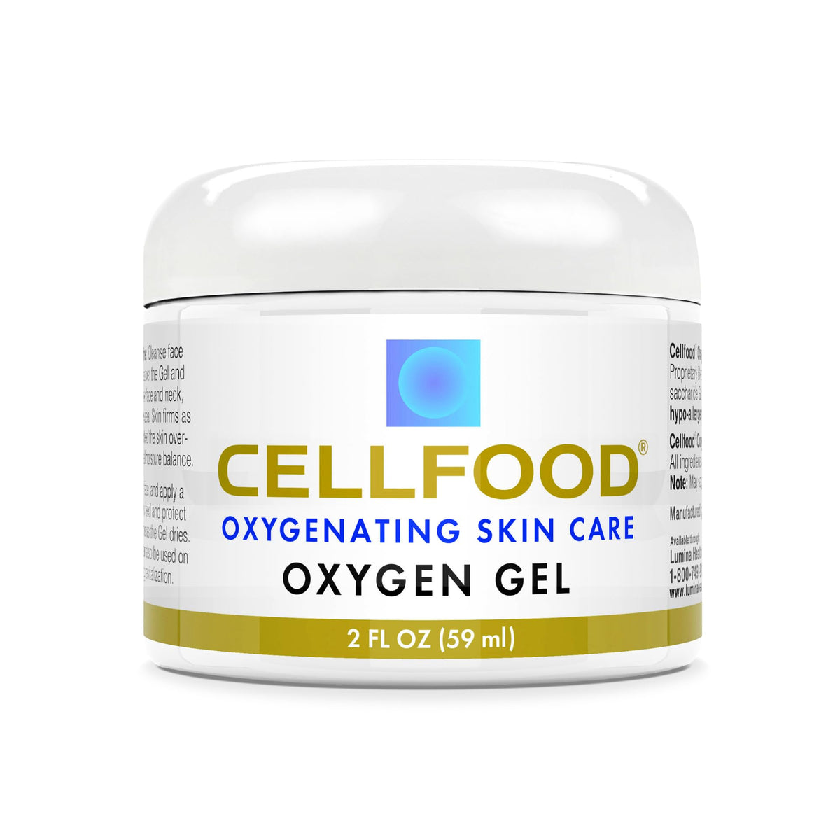 Cellfood Oxygen Gel bottle front shows hydration support for the skin.