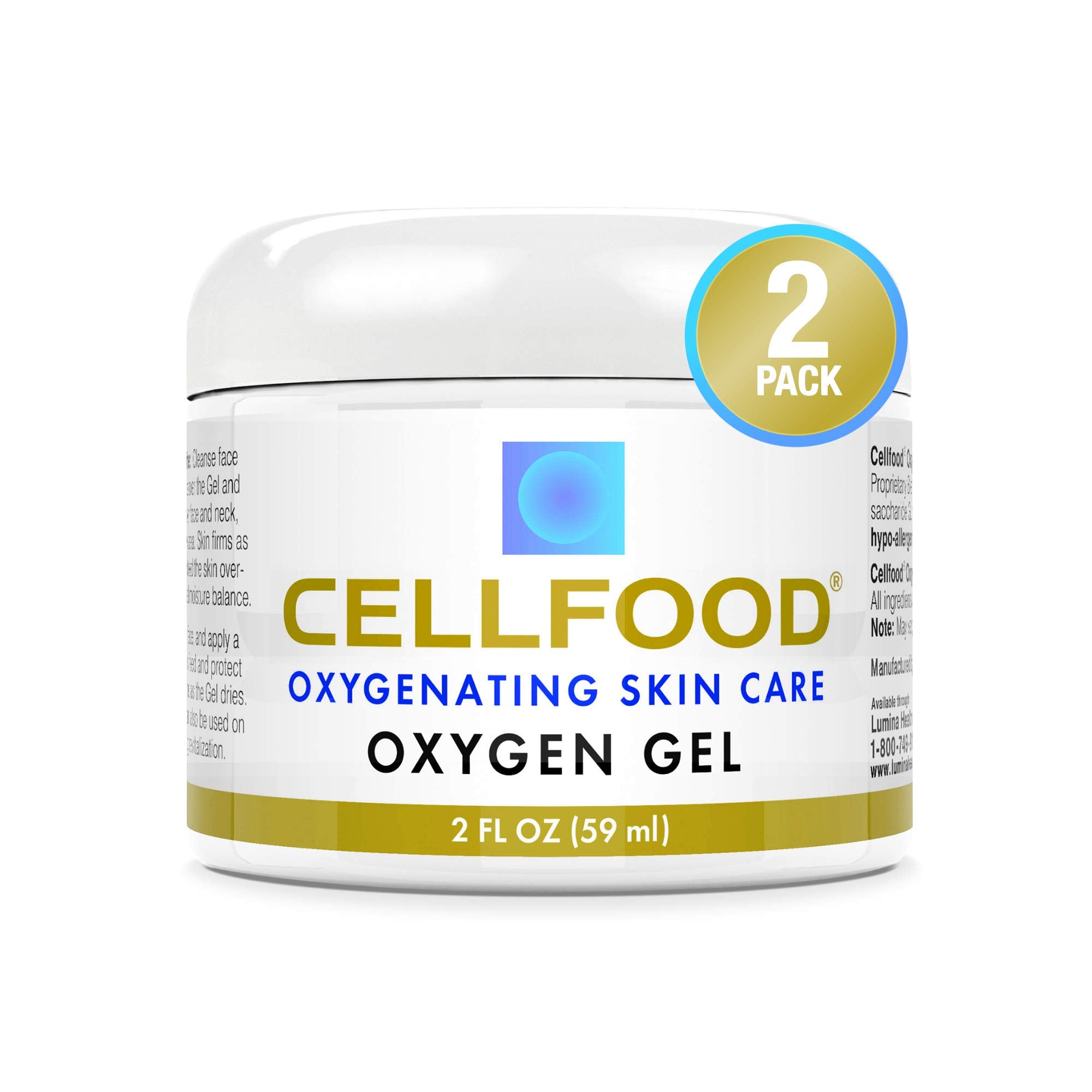 Cellfood Oxygen Gel packaging shows the 2 oz jar for skin nourishment