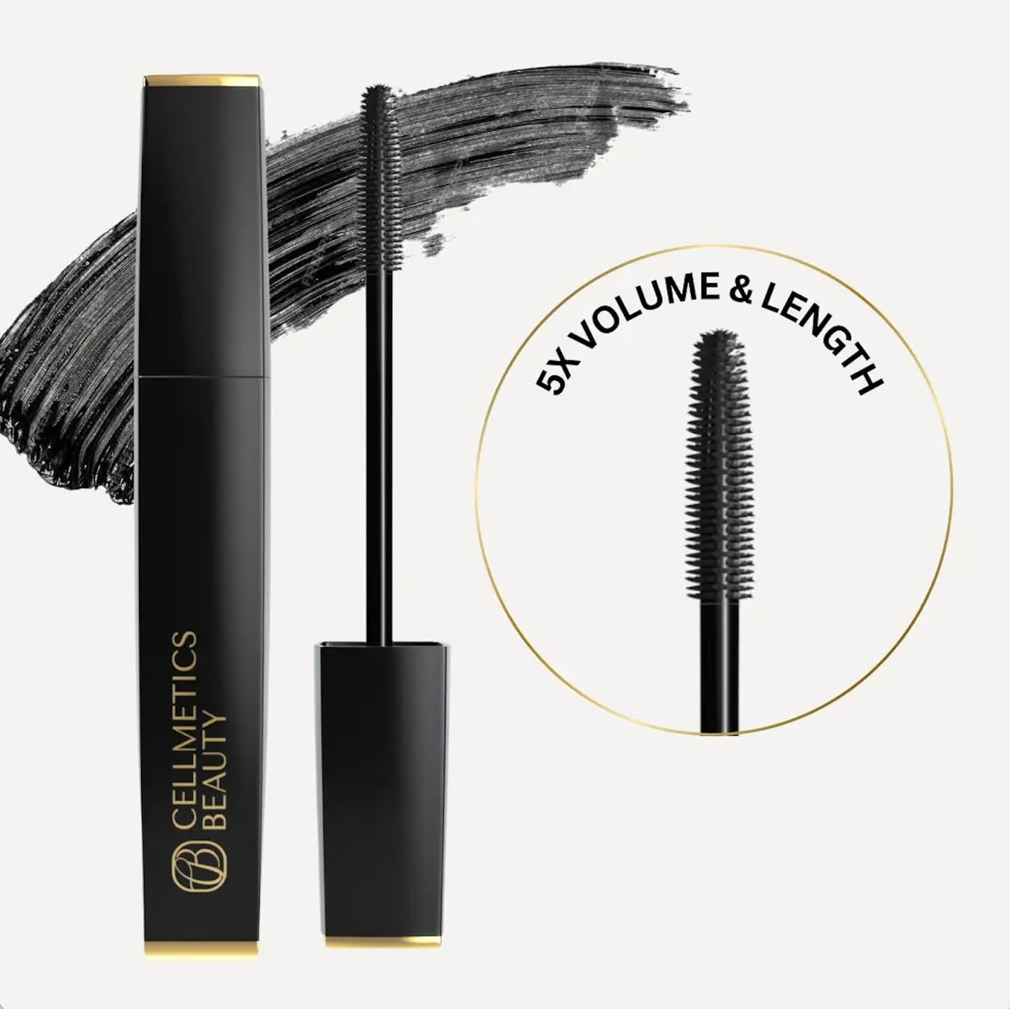 CELLMETICS BEAUTY Mascara applied to lashes delivering defined volume without clumps.
