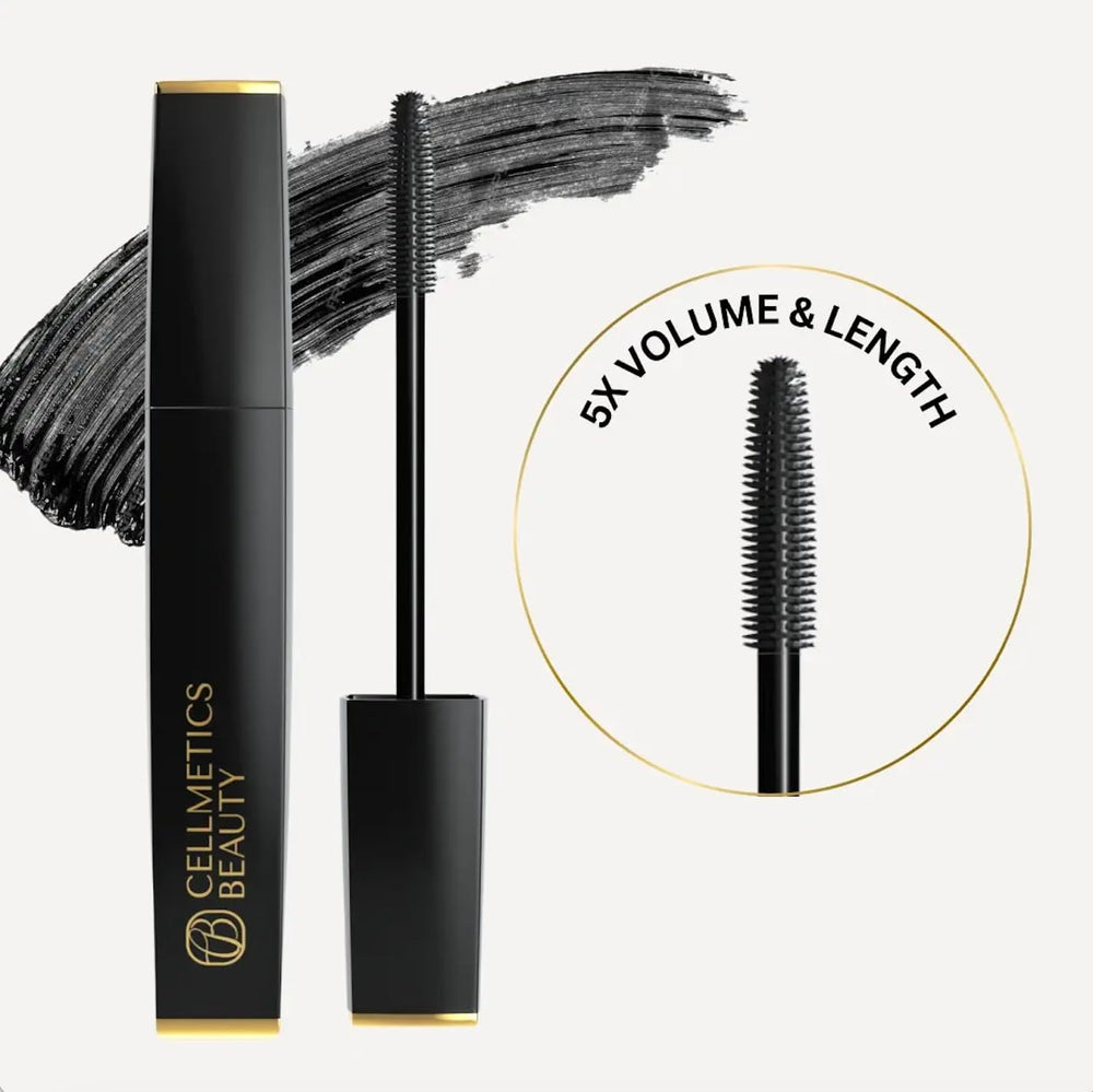CELLMETICS BEAUTY Mascara applied to lashes delivering defined volume without clumps.