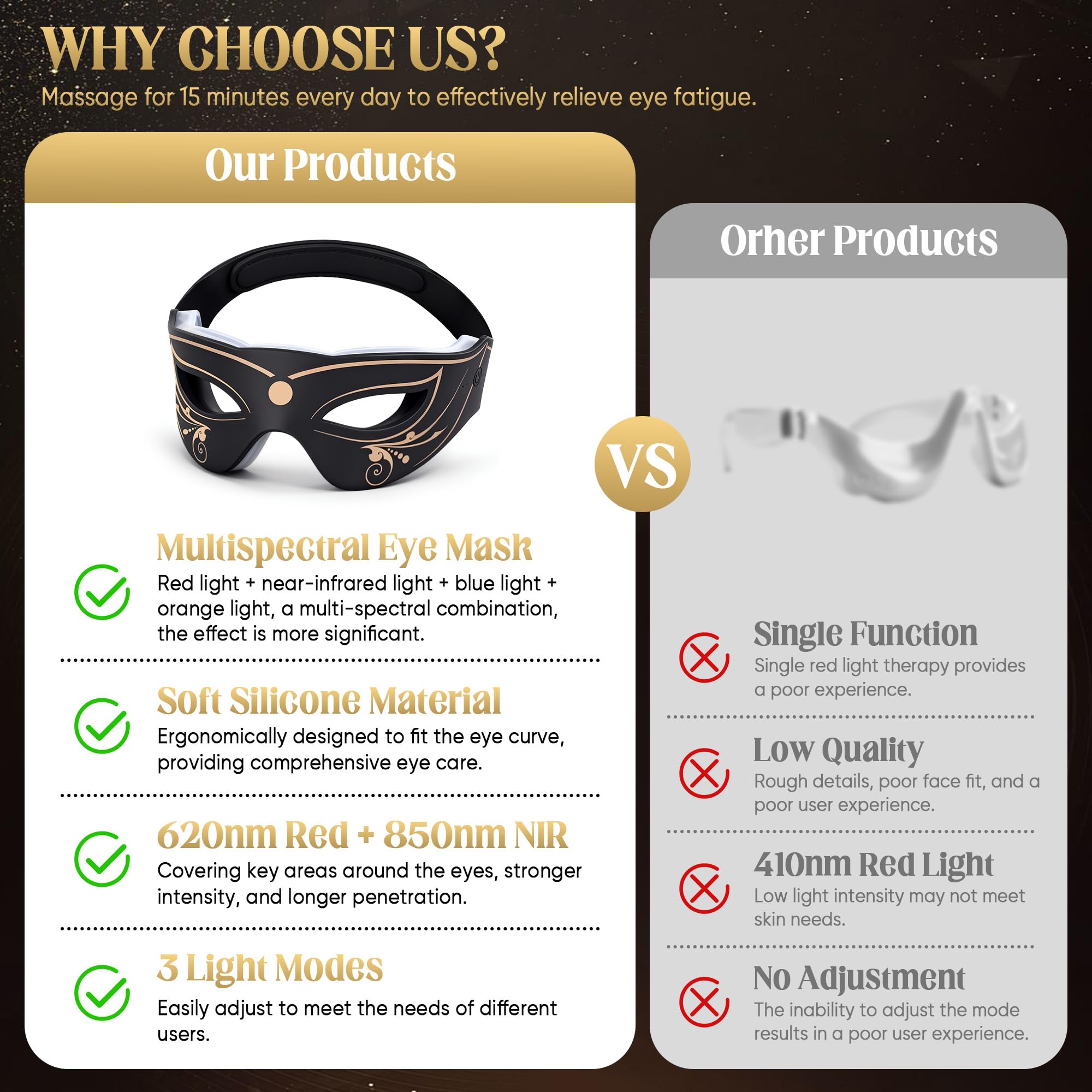 Celpack eye therapy offers three modes to target fatigue and relaxation