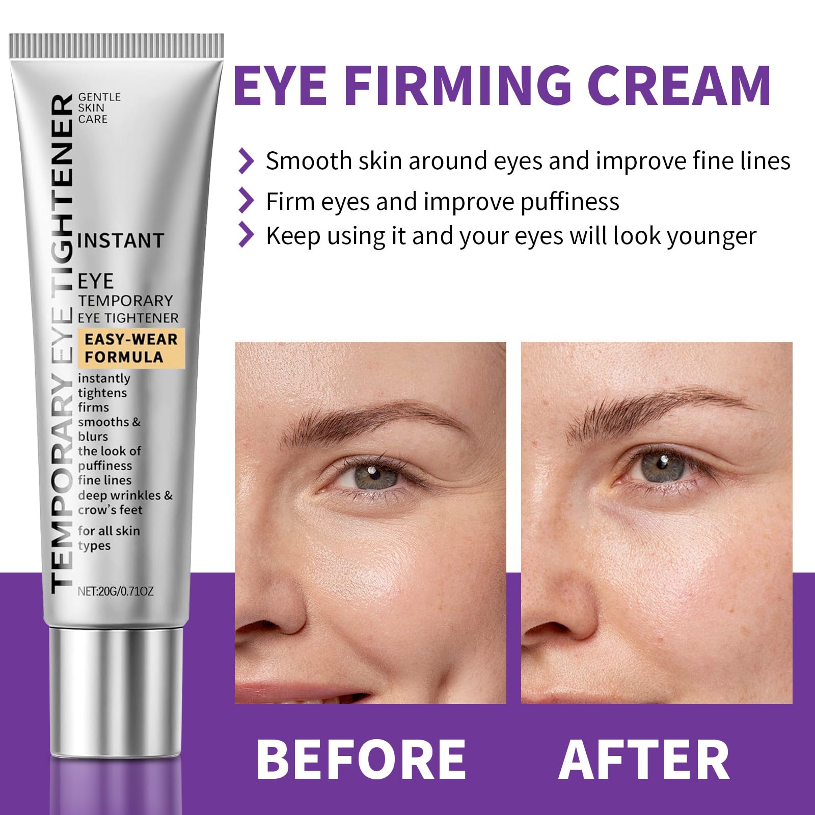 Ceniaioe Perfection Eye Tightener reduces visible puffiness in close-up.