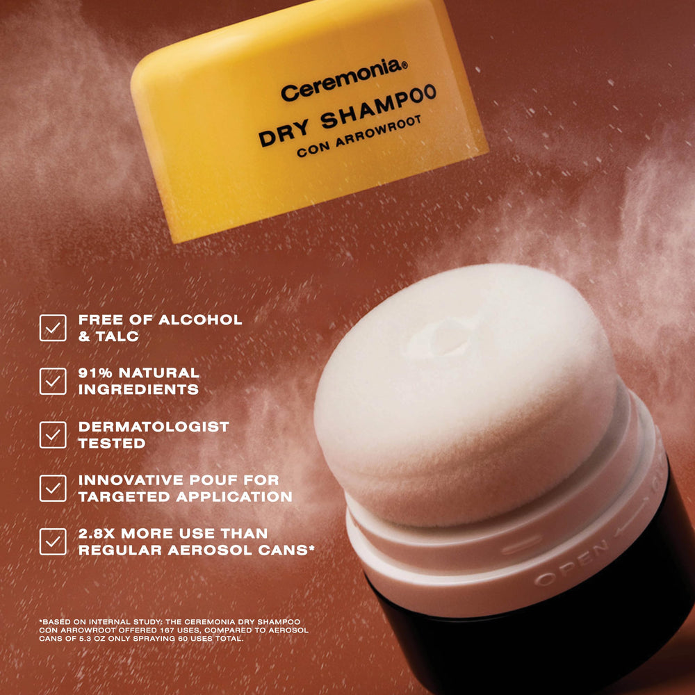 Natural ingredients highlight arrowroot and clays in Ceremonia formula.