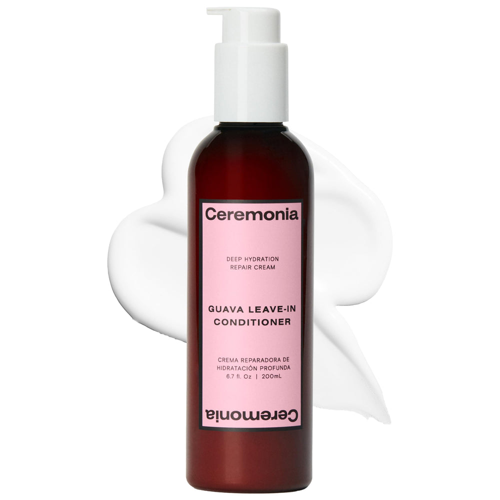 Ceremonia Guava Leave-In Conditioner bottle delivering deep hydration for dry hair