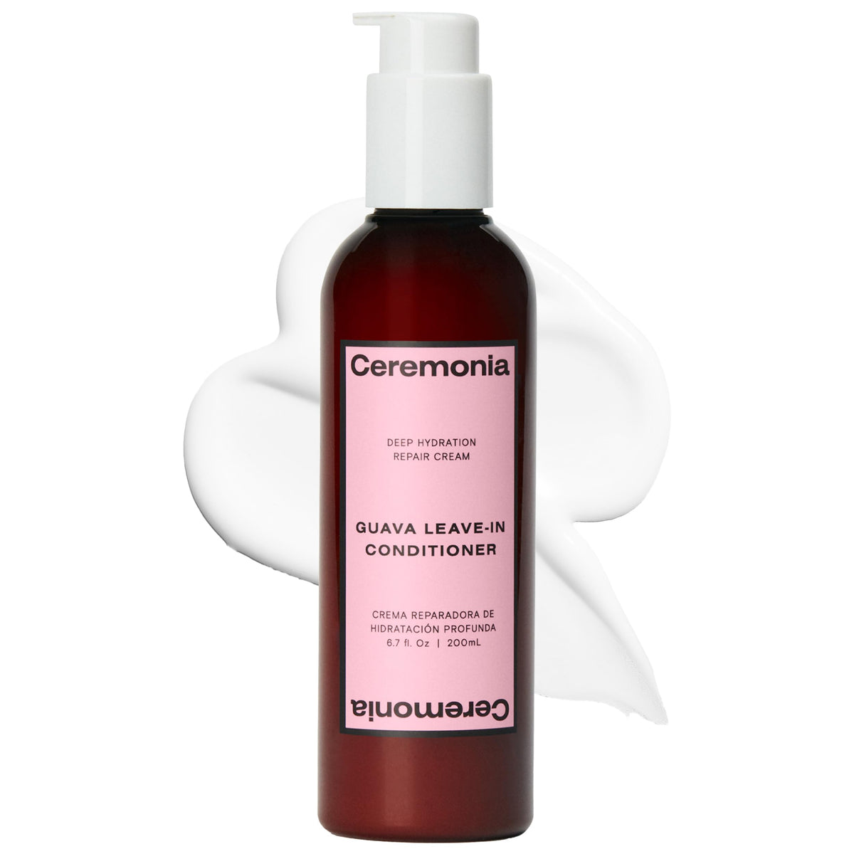 Ceremonia Guava Leave-In Conditioner bottle delivering deep hydration for dry hair