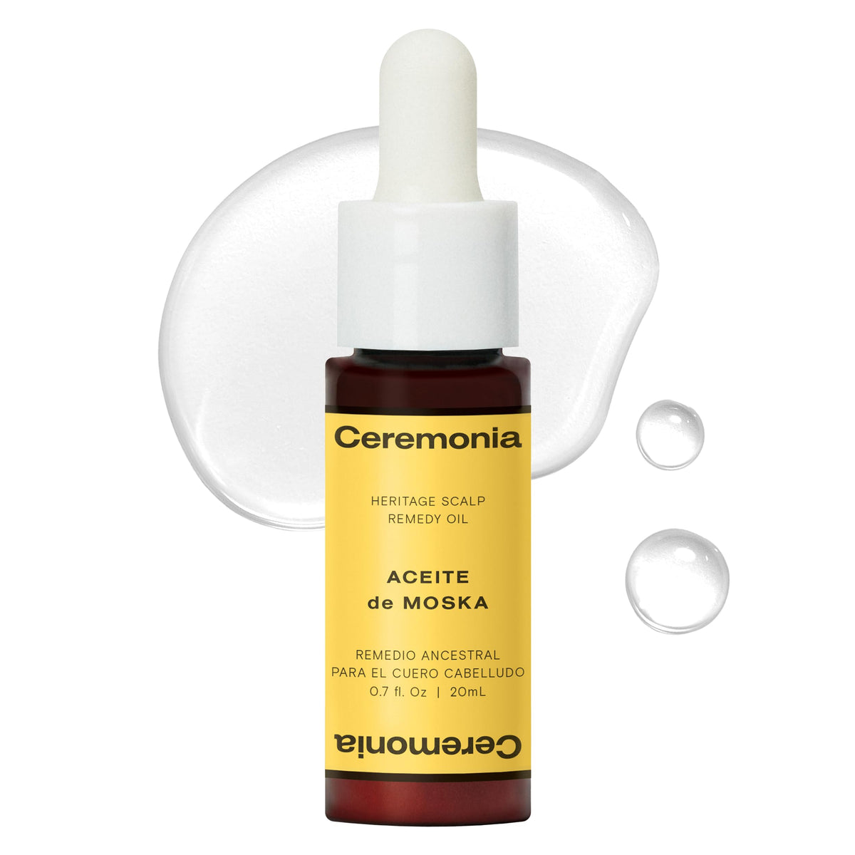 Ceremonia Moska Hair Oil bottle shows heritage formula for pre-shampoo scalp care