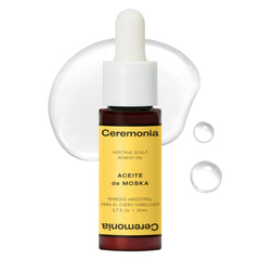 Ceremonia Moska Hair Oil bottle shows heritage formula for pre-shampoo scalp care